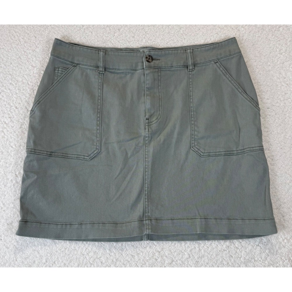 Faherty Women XL Organic Cotton Utility Mini Skirt Sage Green Olive Pockets